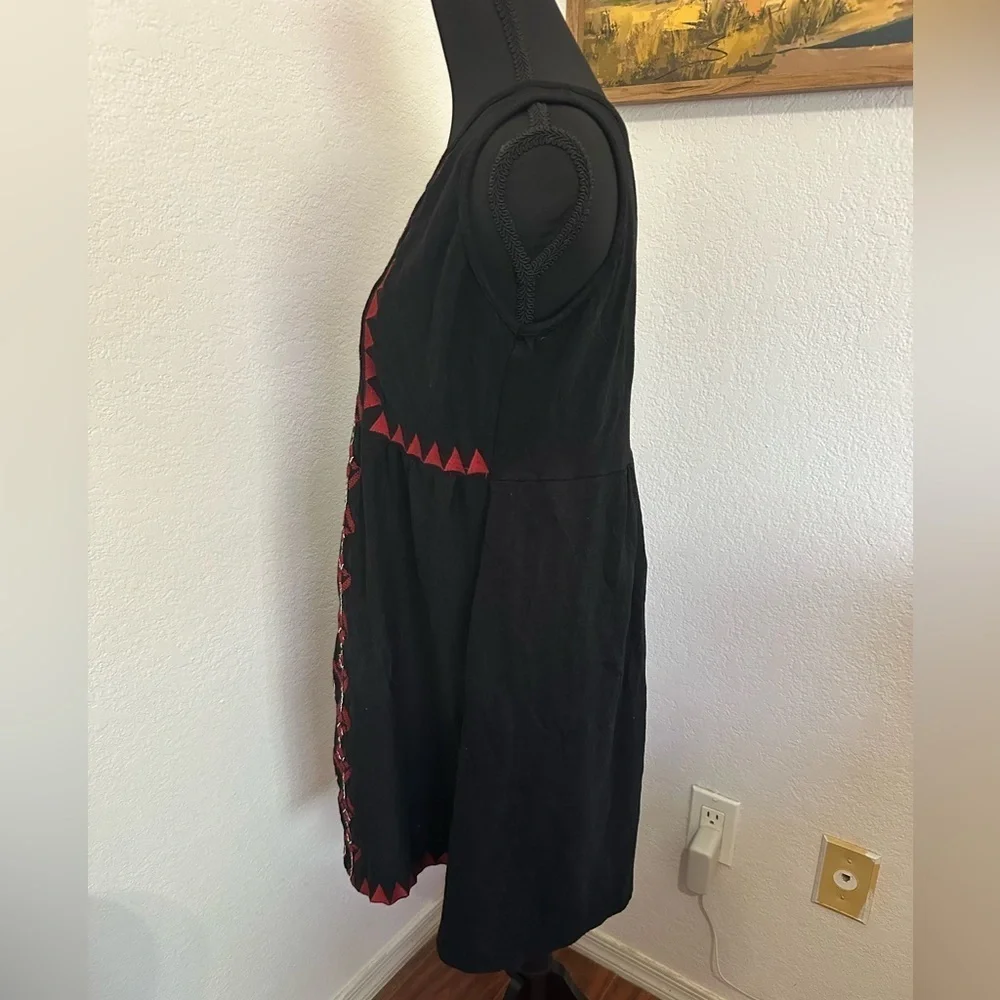 Meena Mahal Black Tank Mini Dress with Red Embroidery - Size M
